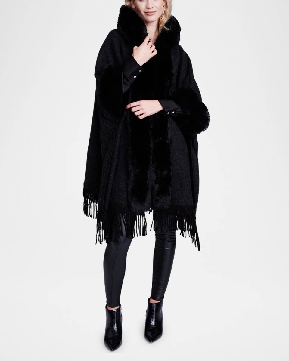 Adalee Faux Fur-Trim Hooded Wrap